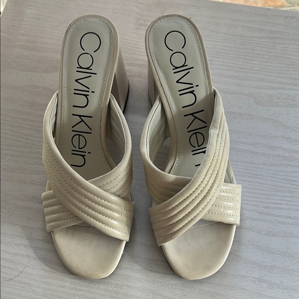 Calvin Klein Cream Mules with Cushioned Footbed b67